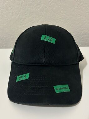 Balenciaga Black Women’s Baseball Cap with Green Logo Patches